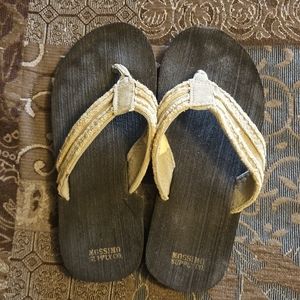 Black n Tan Canvas Flip Flops Sz 7